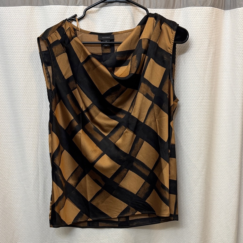 Halogen Black and Brown Geometric Blouse